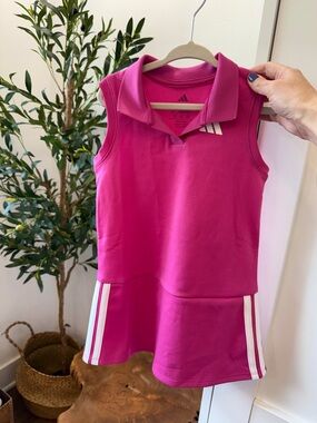 adidas Toddler Girls Hot Pink Sleeveless Tennis Dress with Peplum and Stripes